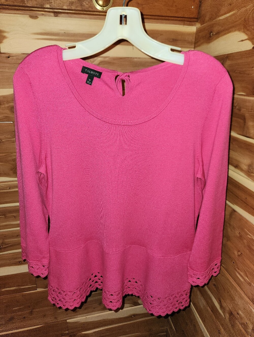 Talbots Hot Pink Crochet-Hem Scoop Neck Tunic